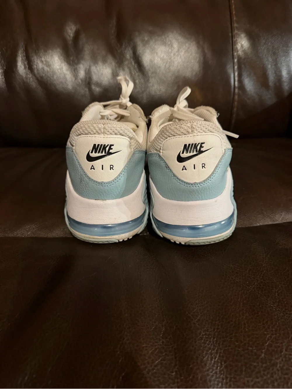 Nike Women’s Beige and Light Blue Air Max Sneakers with Black Swoosh